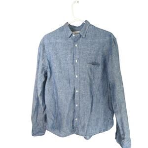 Frank & Eileen Linen Shirt Mens‎ S Blue Luke Button Up Italian Fabric